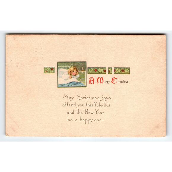 1916 Vintage Christmas Postcard Girl in Bed Holiday Greeting - Picture 1 of 2